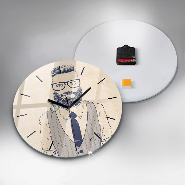 Round glass wall clock Man with a beard