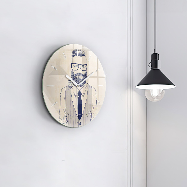 Round glass wall clock Man with a beard