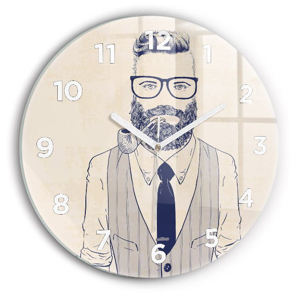 Round glass wall clock Man with a beard