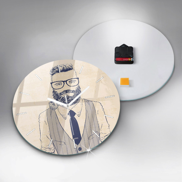 Round glass wall clock Man with a beard
