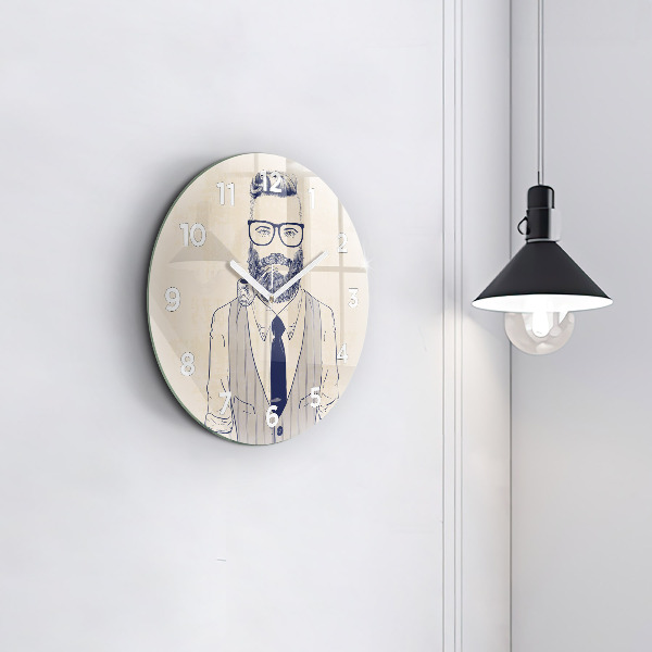 Round glass wall clock Man with a beard