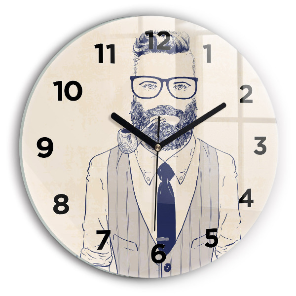 Round glass wall clock Man with a beard