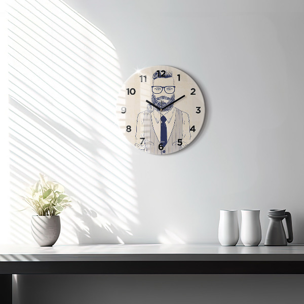 Round glass wall clock Man with a beard