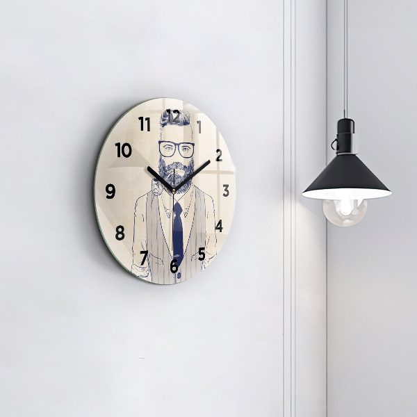 Round glass wall clock Man with a beard