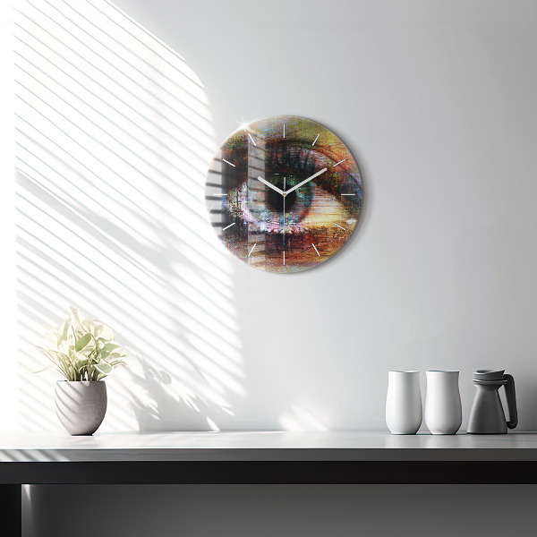Round glass wall clock Street Art Eye
