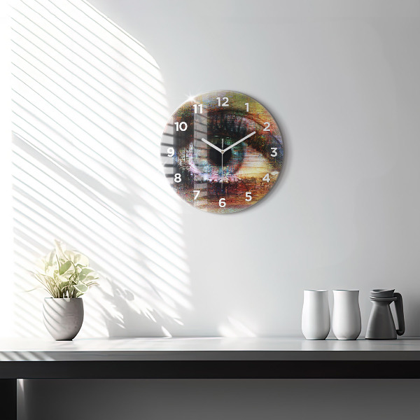 Round glass wall clock Street Art Eye