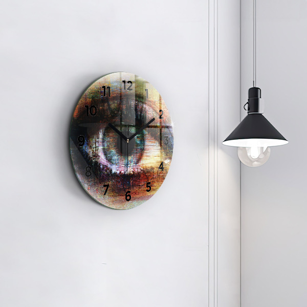 Round glass wall clock Street Art Eye
