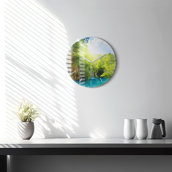 Round glass wall clock Lagoon Landscape