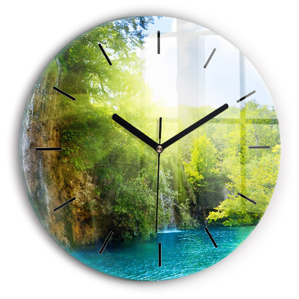 Round glass wall clock Lagoon Landscape