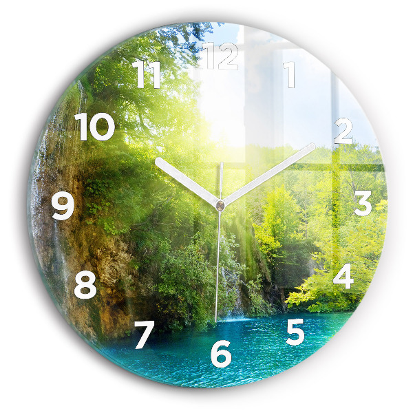 Round glass wall clock Lagoon Landscape