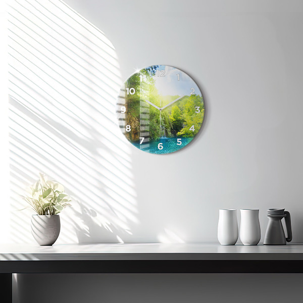 Round glass wall clock Lagoon Landscape