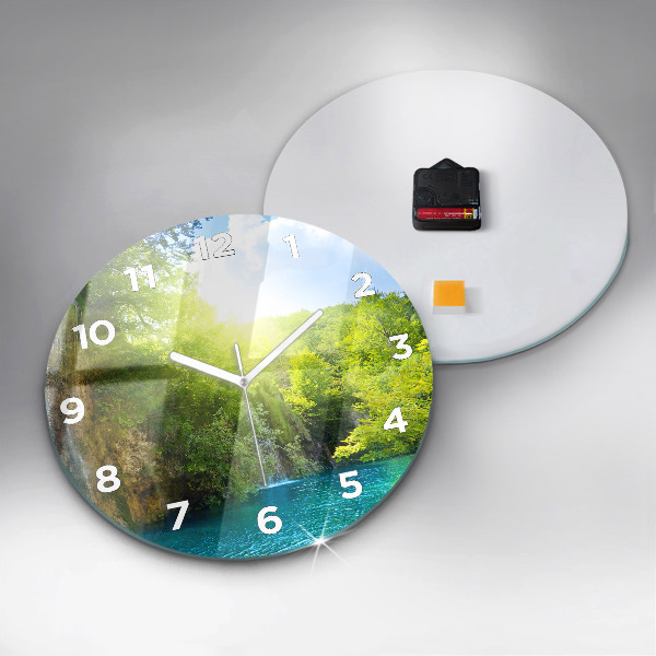 Round glass wall clock Lagoon Landscape