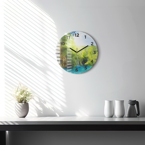 Round glass wall clock Lagoon Landscape