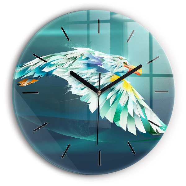 Round glass wall clock Image of a flying eagle