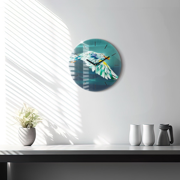 Round glass wall clock Image of a flying eagle