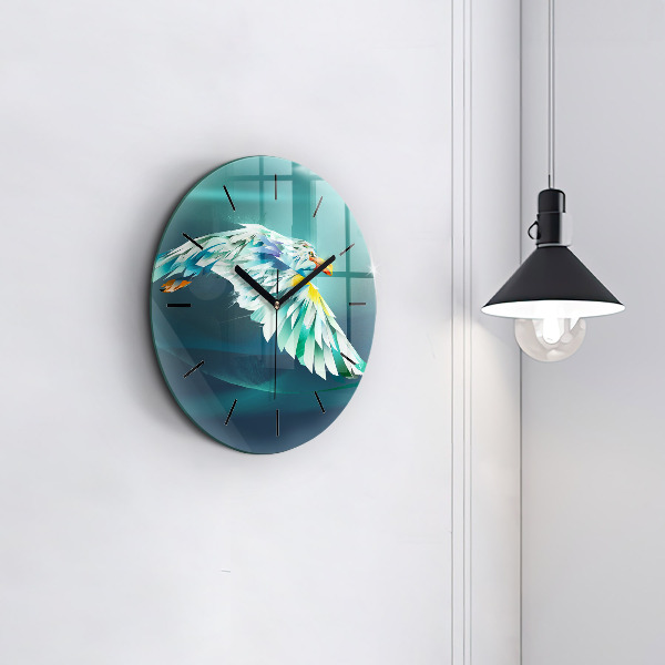 Round glass wall clock Image of a flying eagle