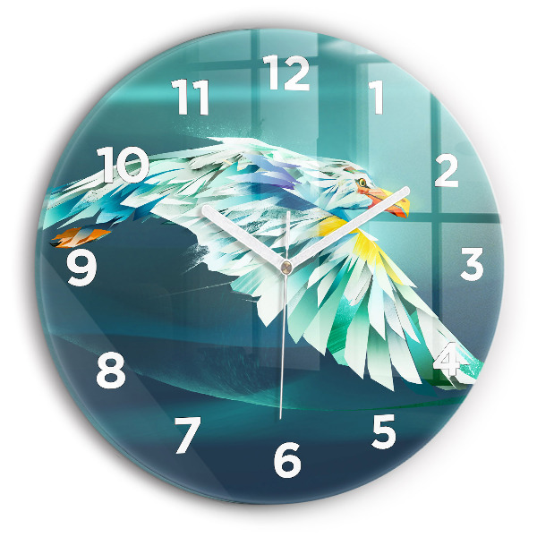 Round glass wall clock Image of a flying eagle