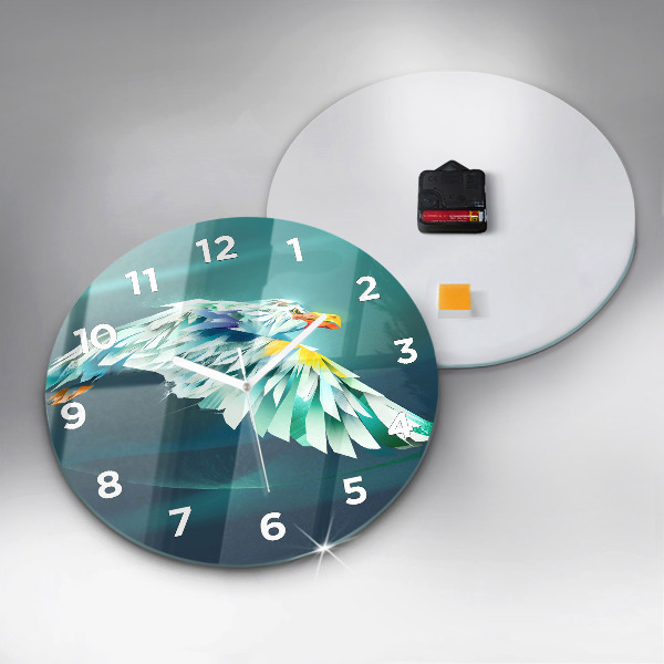 Round glass wall clock Image of a flying eagle