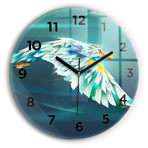 Round glass wall clock Image of a flying eagle