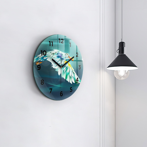 Round glass wall clock Image of a flying eagle