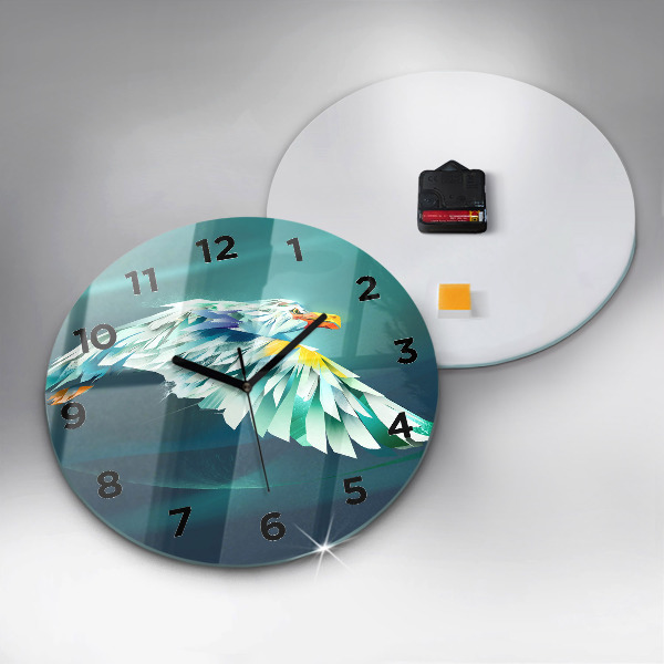 Round glass wall clock Image of a flying eagle