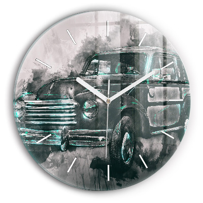 Round glass wall clock Old School Car