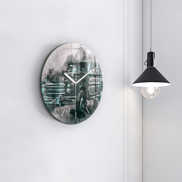 Round glass wall clock Old School Car