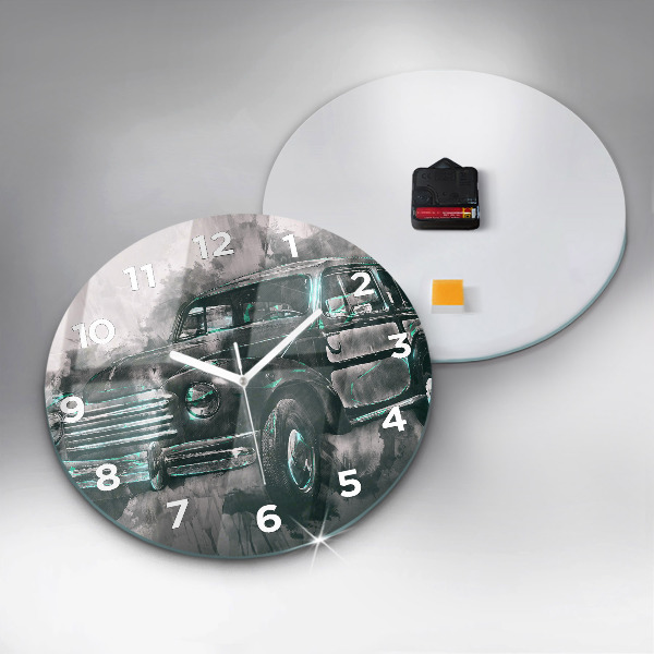 Round glass wall clock Old School Car