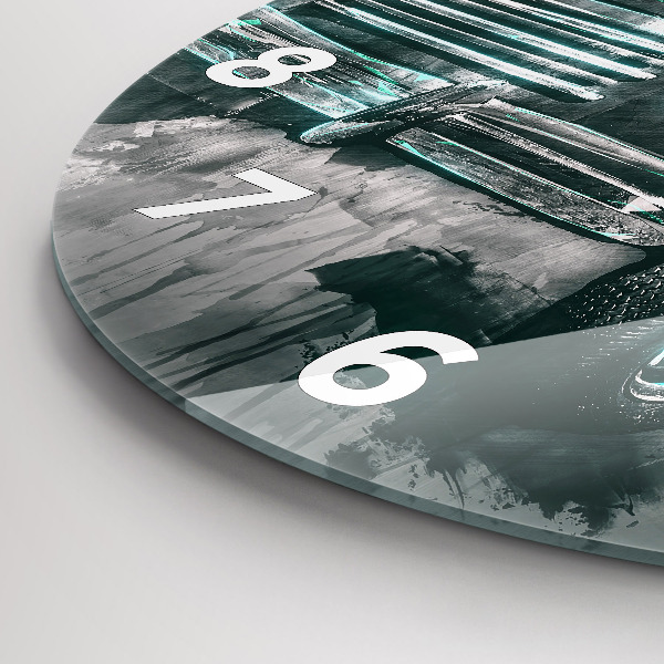 Round glass wall clock Old School Car