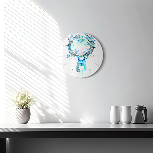 Round glass wall clock Deer illustration
