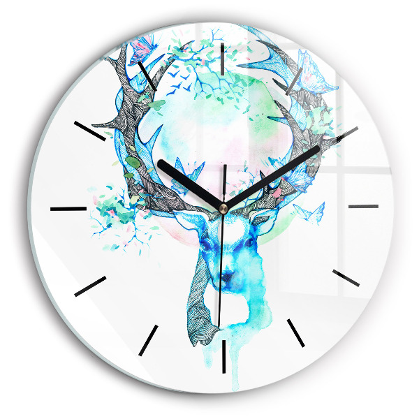 Round glass wall clock Deer illustration
