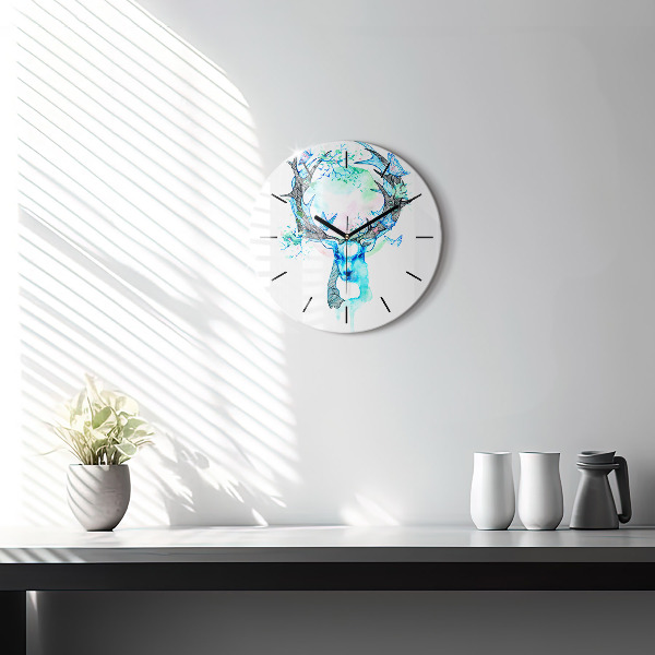 Round glass wall clock Deer illustration
