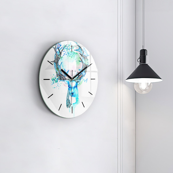 Round glass wall clock Deer illustration