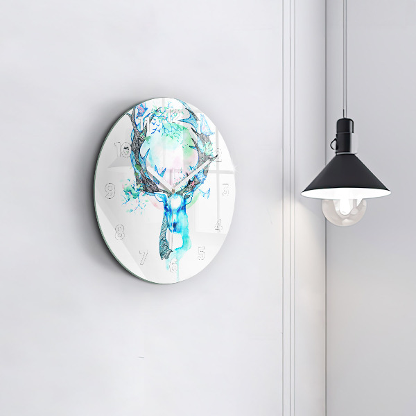 Round glass wall clock Deer illustration