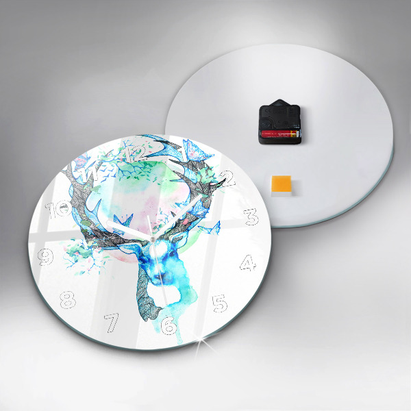 Round glass wall clock Deer illustration