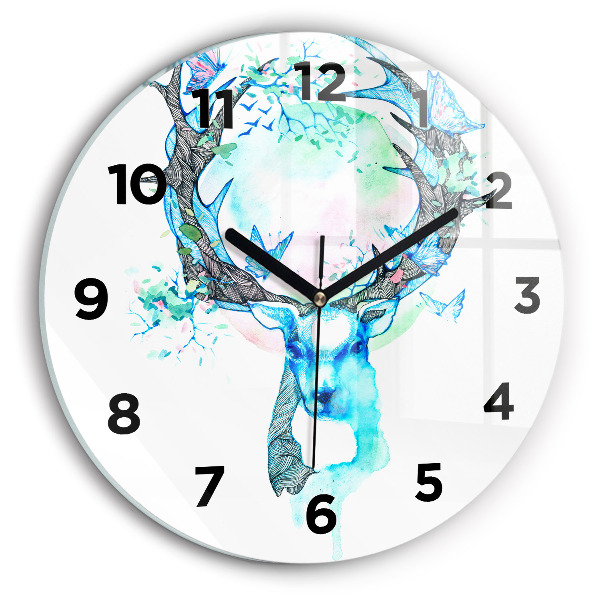 Round glass wall clock Deer illustration