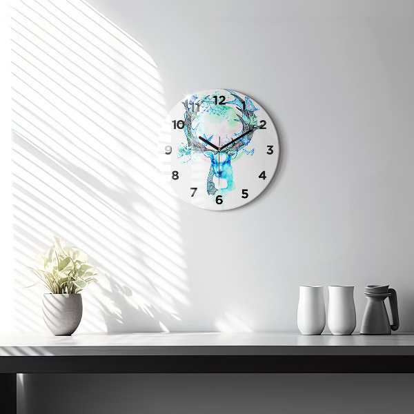 Round glass wall clock Deer illustration