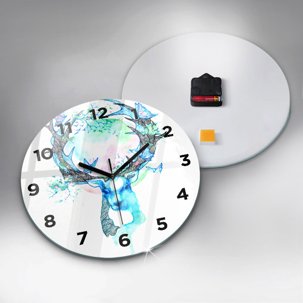Round glass wall clock Deer illustration
