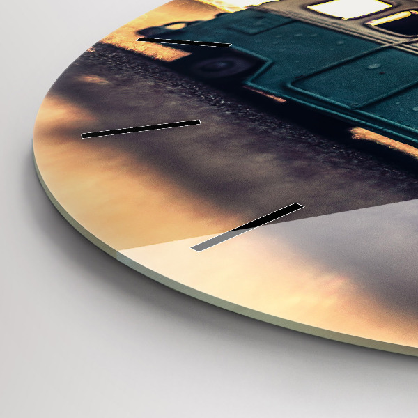 Round glass wall clock Camper on the beach
