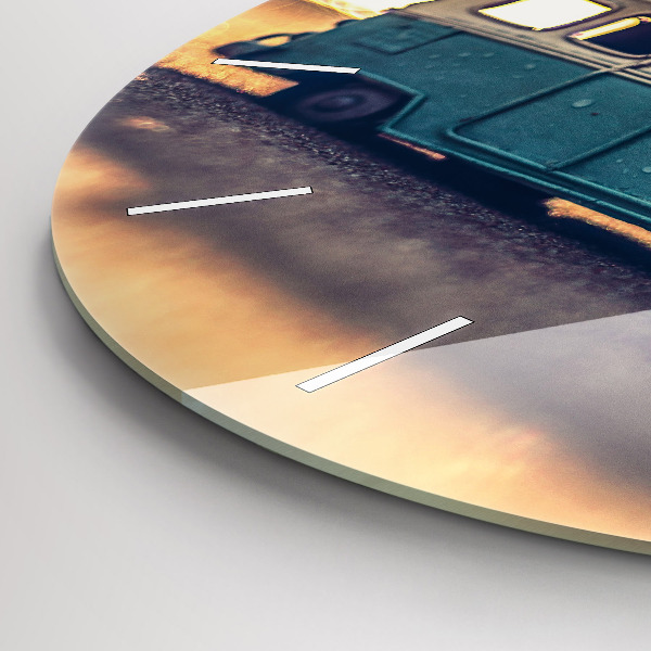 Round glass wall clock Camper on the beach