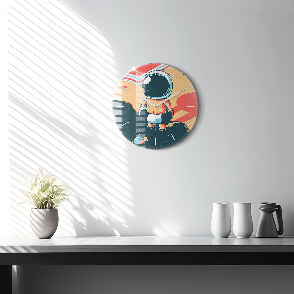 Round glass wall clock Baby astronaut