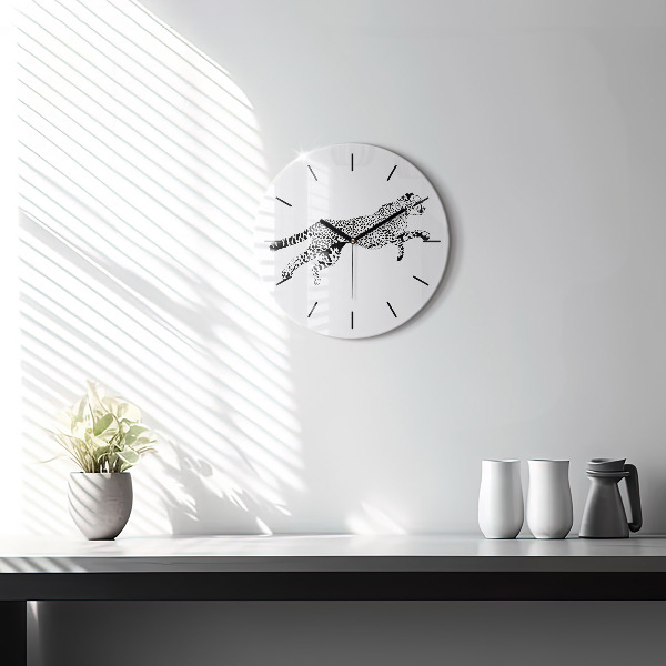 Round glass wall clock Silhouette of a panther