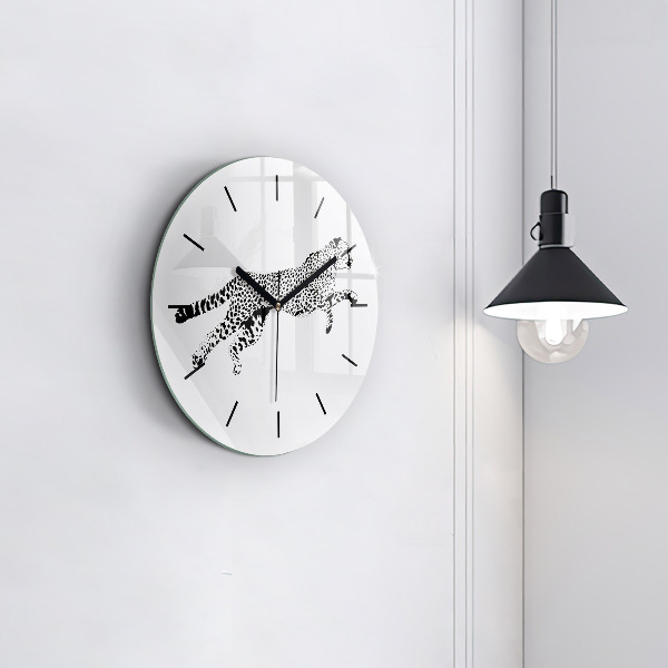 Round glass wall clock Silhouette of a panther