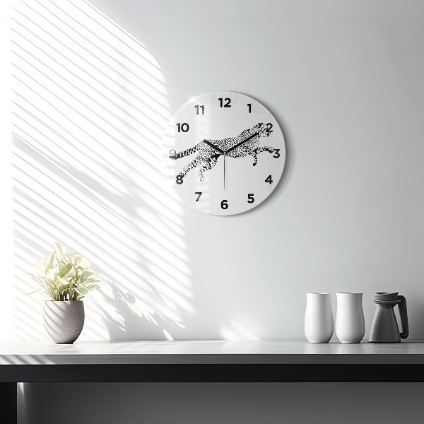 Round glass wall clock Silhouette of a panther