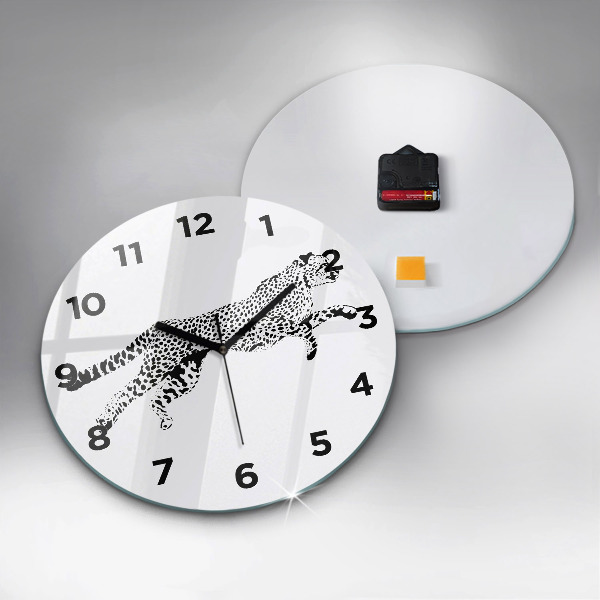 Round glass wall clock Silhouette of a panther