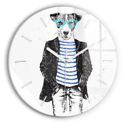 Round glass wall clock A dog in a human body