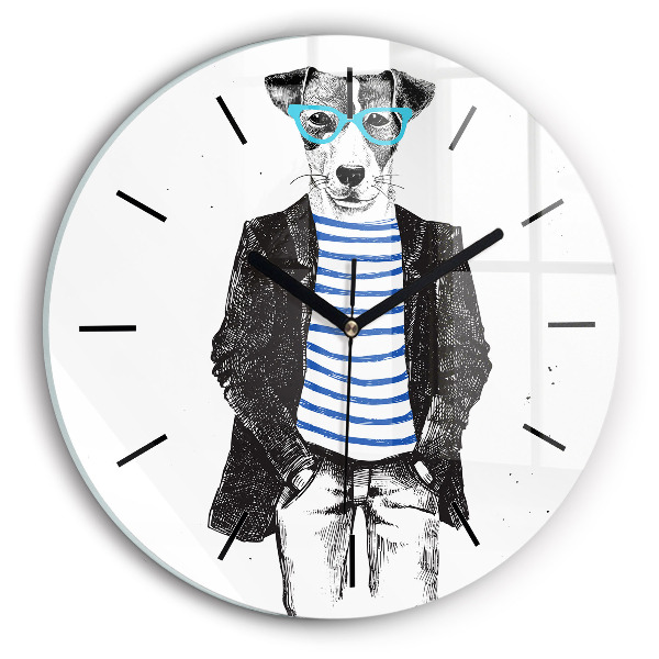 Round glass wall clock A dog in a human body