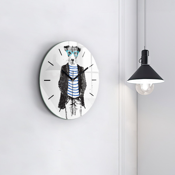 Round glass wall clock A dog in a human body