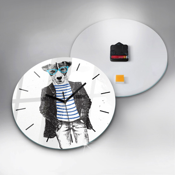 Round glass wall clock A dog in a human body