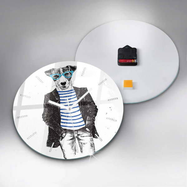 Round glass wall clock A dog in a human body
